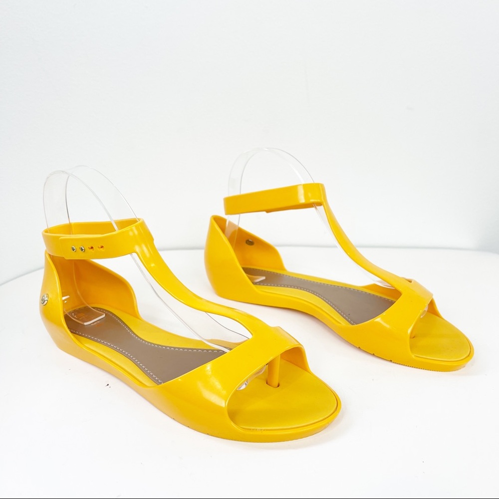 Melissa Yellow Ankle Strap Flat Sandals Size 8